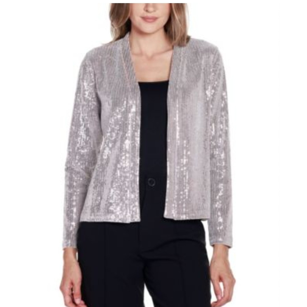 Belldini Sparkling Silver Sequin Cardigan